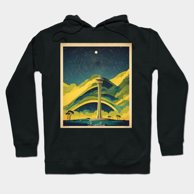 Brasilia Brazil Starry Night Vintage Tourism Travel Poster Hoodie by TravelersGems